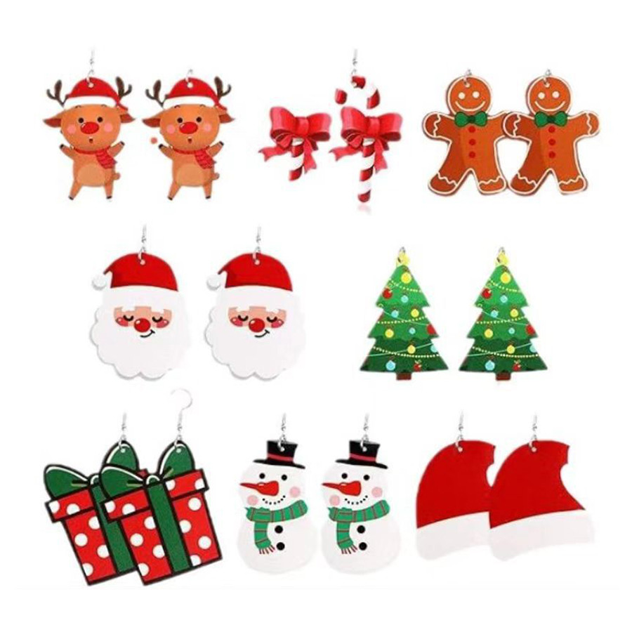 8 Pares/Set Brincos De Árvore De Natal Homem-Biscoito Acrílico Para Mulheres Presente De Jóias De Férias