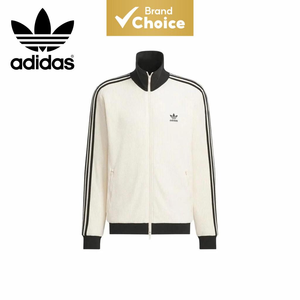 Coleção Trevo Adidas Originais: WAFFLE BBTT Listra Clássica Retrô Gola Alta Casaco Esportivo Casual Zíper Manga Longa