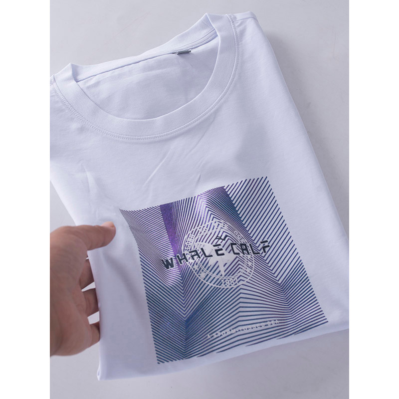 Moda impressão que muda de cor ~ sem Pilling ~ Bean House retirada masculina branca de manga curta camiseta moda Casual