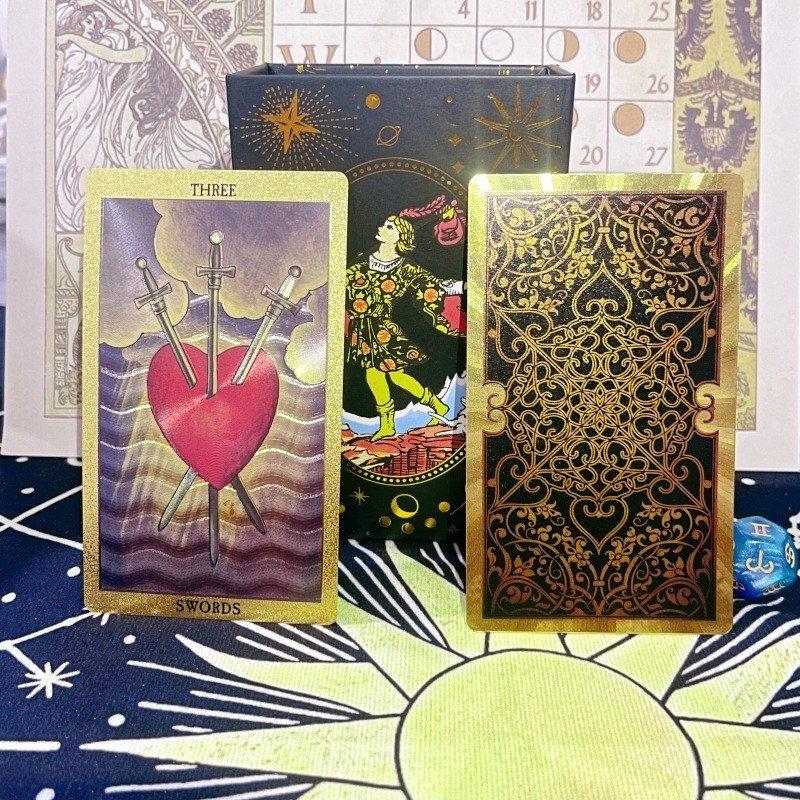 [Estoque pronto, envio rápido] Folha de ouro Tarot Rose Gold Tarot Impressão colorida Instruções de plástico Caixa de qu