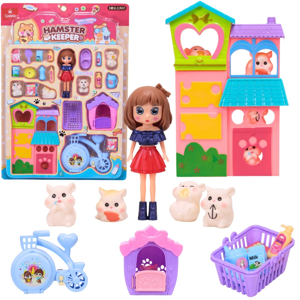 Boneca com loja Pet Shop de Hamster c/ Acessórios Azul Castela