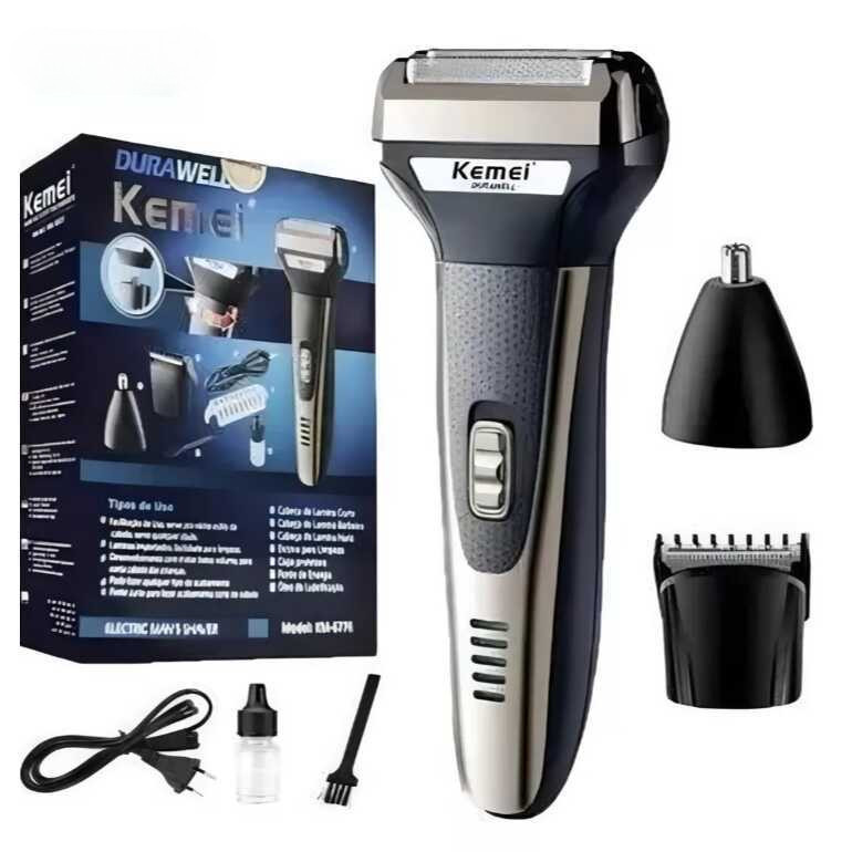 Aparador 3 em 1 Kemei Nariz Barba Pelos Corporais Recarregável à Prova d'água Bivolt