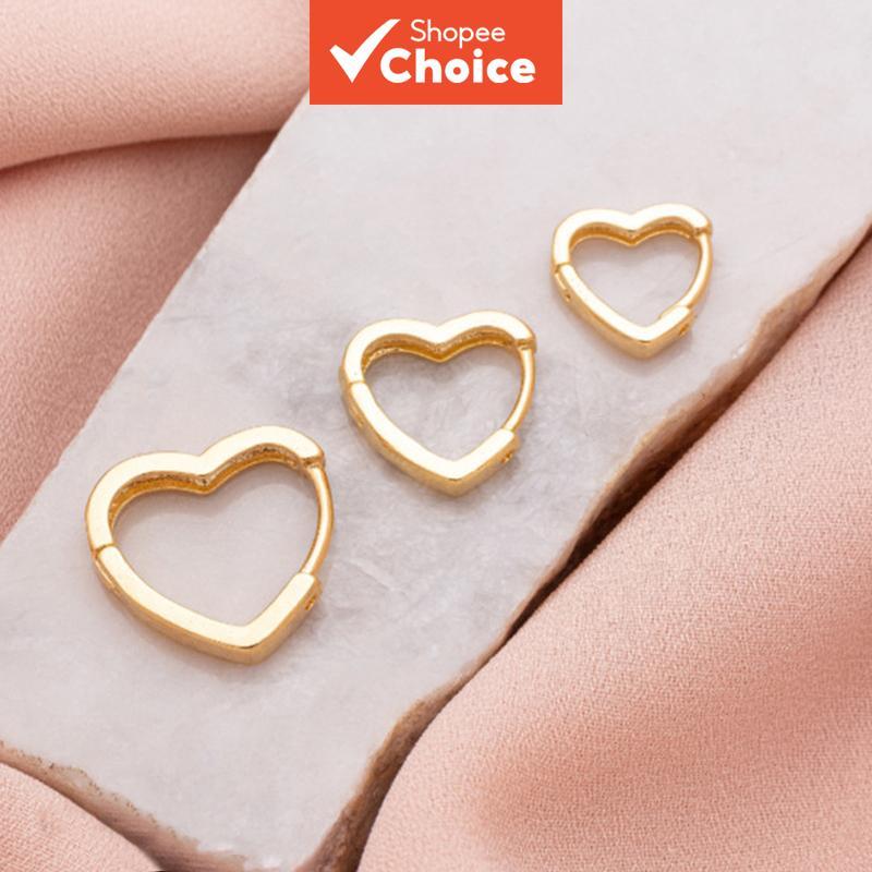 Elegantes brincos de coração em trio, aro aberto de coração liso vazado, brincos de personalidade para casais, feminino