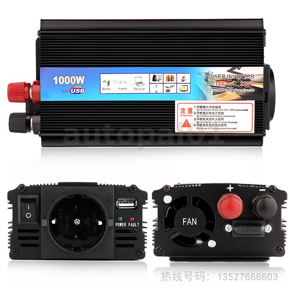Inversor De Energia Para Carro , 1000W , 12V 220V , Conversor DC AC , Plugue Ue , Dissipação De Calor Eficiente Doméstic