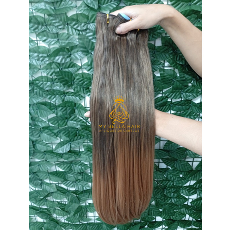 Aplique de Cabelo na Fita Adesiva Mega Hair Natural Fibra Russa Liso Californiana 60cm Premium