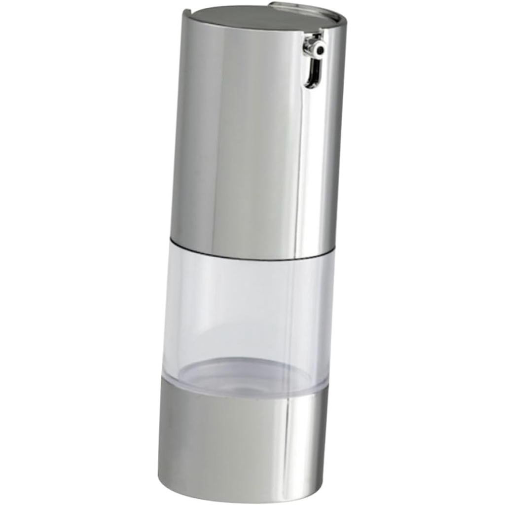 Frasco Dispensador de Loção e Emulsão Cabilock com Bomba Airless, Transparente, Prata, Plástico, Recarregável para Viage