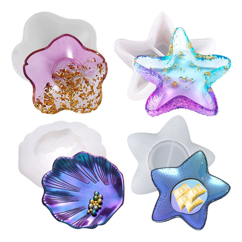 Molde de Bandeja em Forma de Estrela-do-Mar, Suporte de Vela Único, Silicone para Recipientes de Resina Epóxi 3D, Bandej