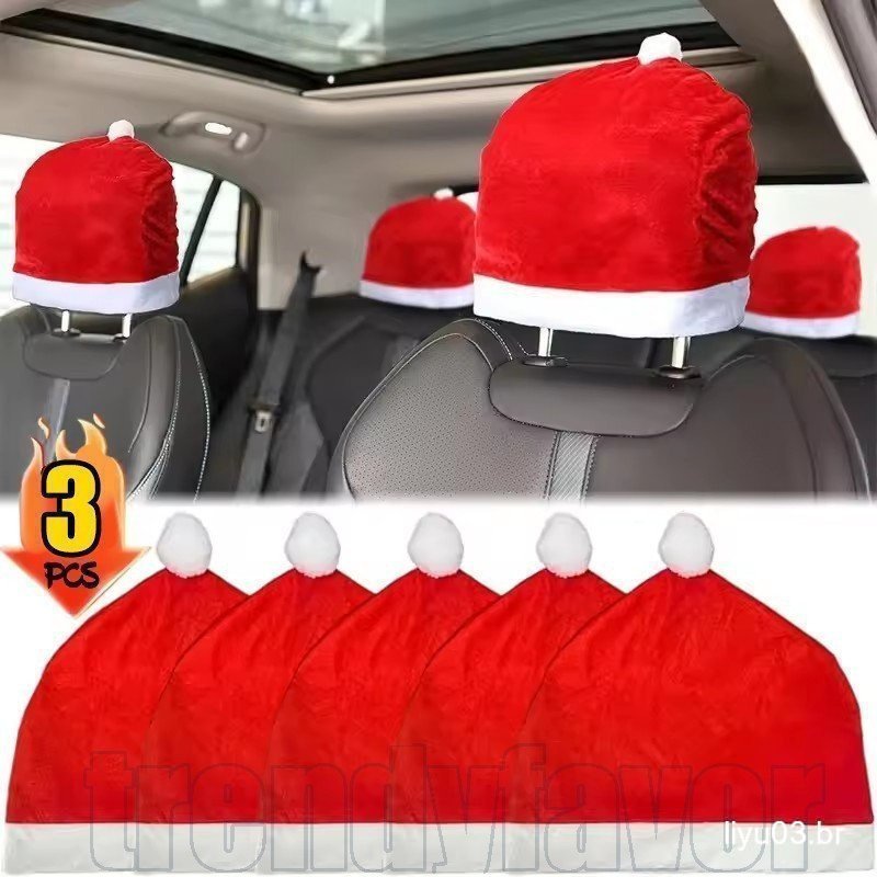 1/2/3 Unidades De Capas Para Cadeiras De Carro De Natal-Decoração De Cadeira Com Chapéu De Papai Noel Vermelho Assento-P