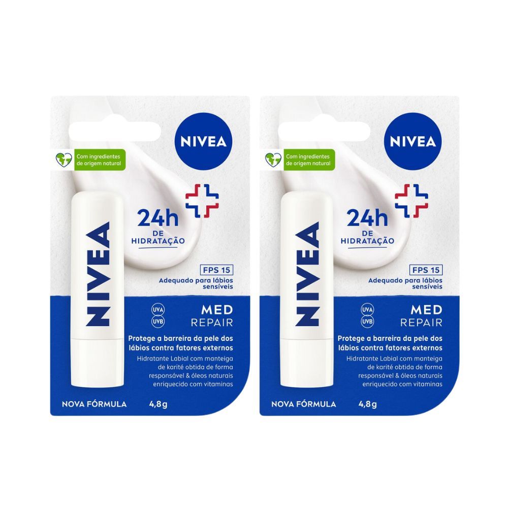 Kit 2 Protetor Labial Nivea Med Repair FPS 15 Hidratante 4,8g