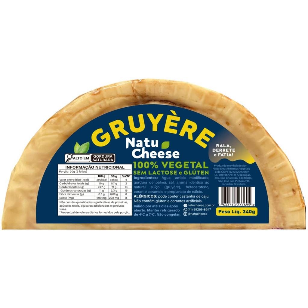 Gruyère NatuCheese Sem Lactose Sem Glúten - Vegano 240g