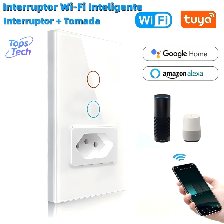 Interruptor inteligente 1 e 2 Botões Tomada Wifi Smart Touch Alexa Google Tops