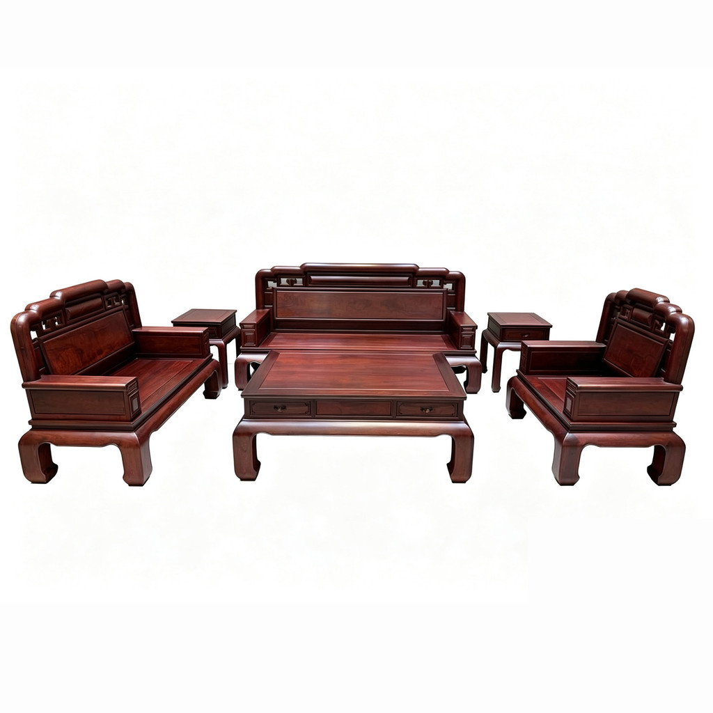 Rosewood birmanês Preto Vermelho Material Antigo Cor Nacional Tianxiang Sofá Conjunto de 6 Peças 123 Estilo Chinês Mogno