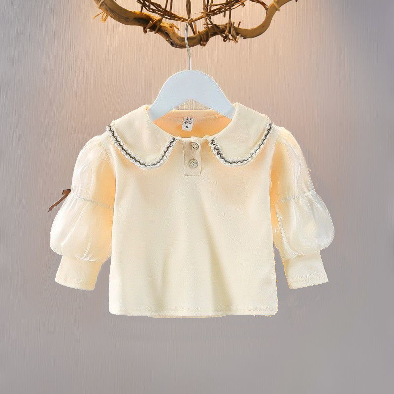 Meninas primavera outono novas camisas crianças lapela bebê manga comprida topos bebê camisas brancas Bottoming moda cri