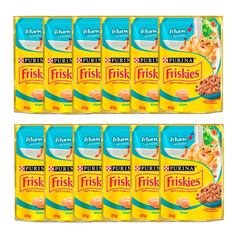Kit 12 Ração Úmida para Gatos Friskies Adultos Sabor Atum ao Molho em Sachê 85g