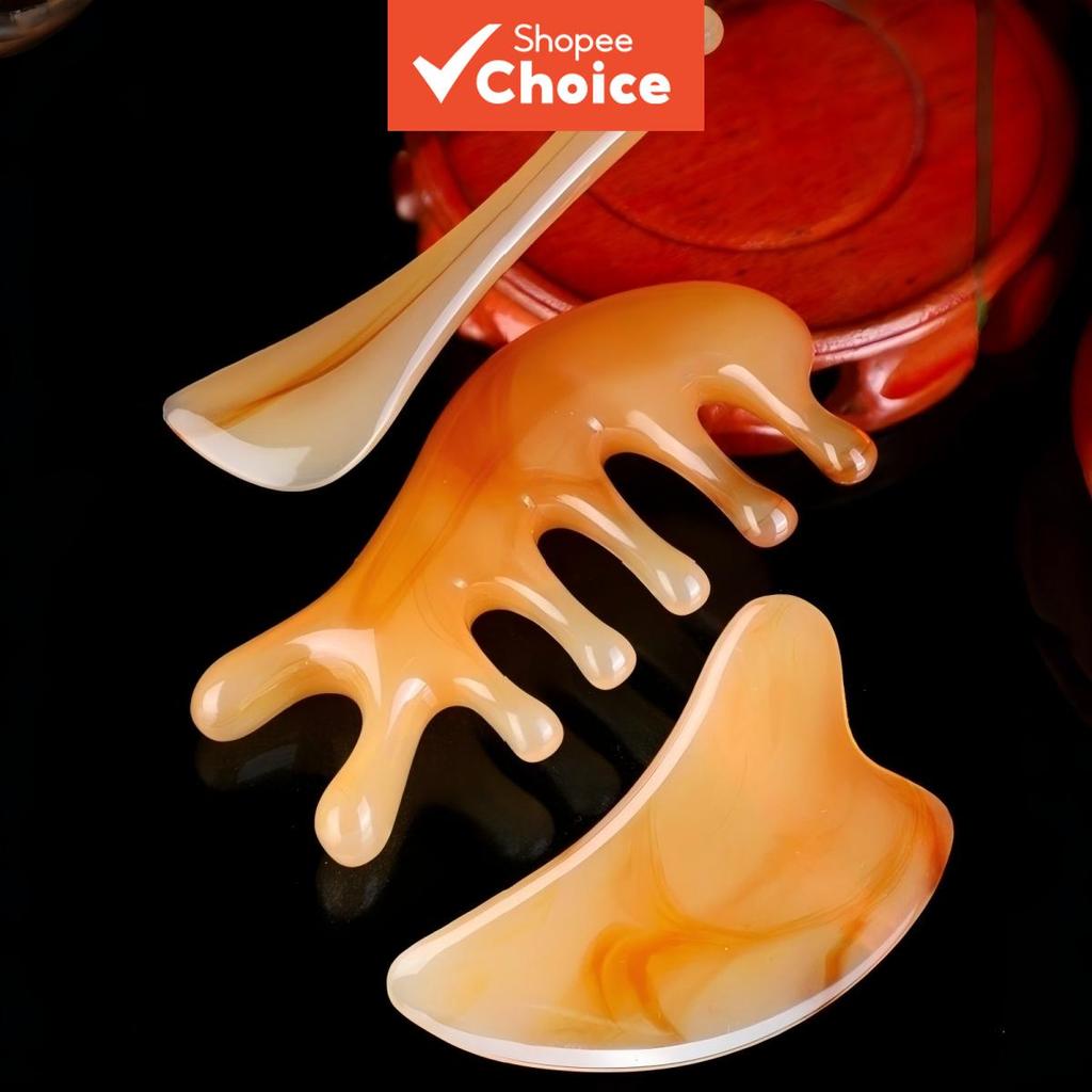 Kit de Massagem com Chifre de Boi Imitação, Placa Gua Sha para Drenagem Linfática, Bastão de Acupressão