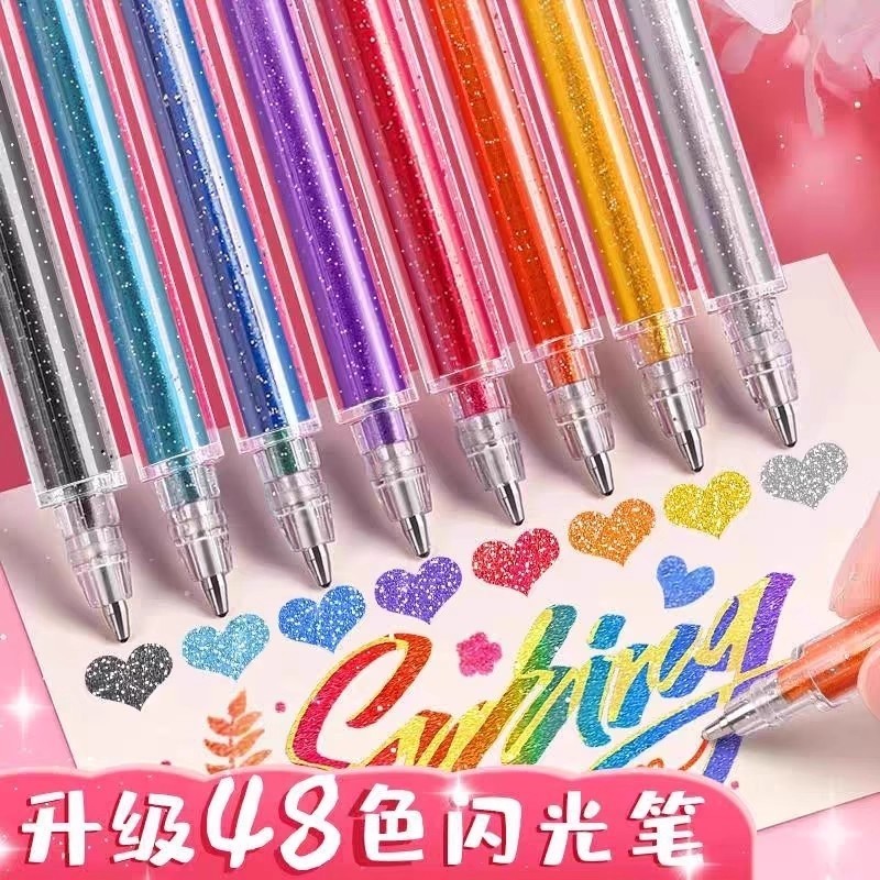 Caneta de gel com glitter, caneta marcadora fluorescente, manual de estudante, glitter, glitter, cor perolada, caneta ge
