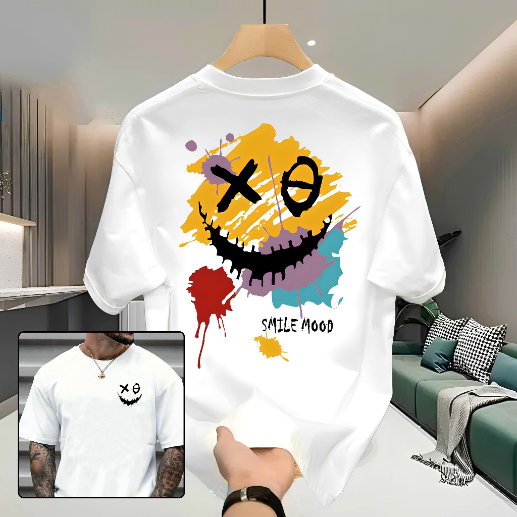 Camiseta Unissex Streetwear Algodão Estampada Smile Good Camisa Causal Confortável Versátil