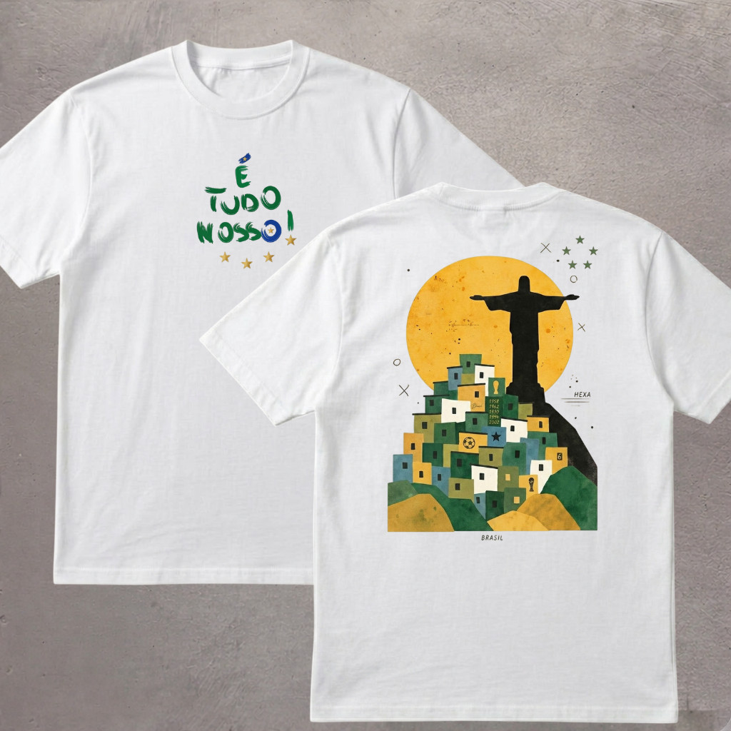 Camisa Cristo Redentor Brasil Torcedor Fiel Dos Reis Do Futebol Estampa Retrô