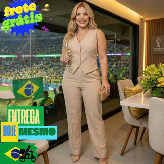 Conjunto Social Calça e Colete Bege Alfaiataria - O poder feminino, em cada detalhe do seu look.