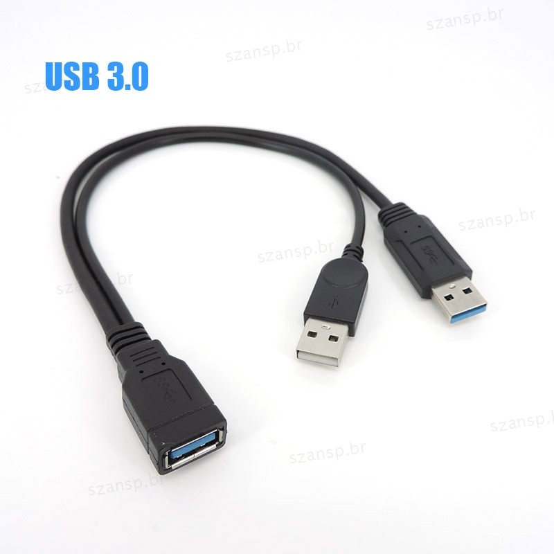 Preto USB 3.0 Tipo A Fêmea Para Duplo Macho Com Cabo Conector De Extensão De Dados De Energia Extra Y Disco Rígido Móvel