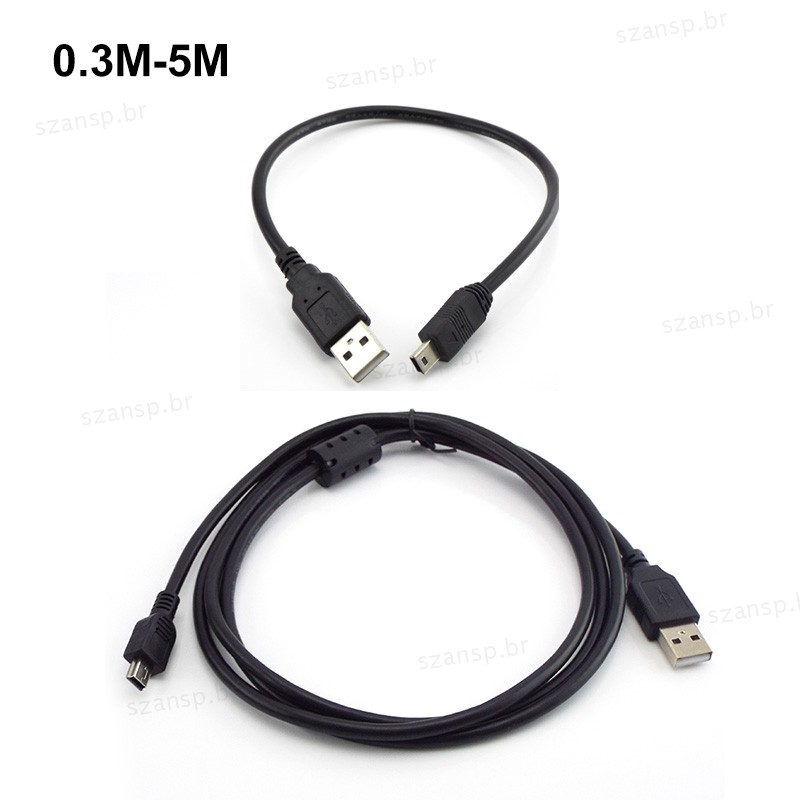 0.3M 5M Usb Macho Para Mini 5P Carregamento De Energia Cabo Dados Carregador Linha T Conectores Porta Estender Carro Dvr