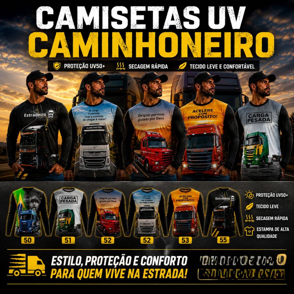 Camisa Manga Longa UV Caminhoneiro Truck Scania Volvo Mercedes Premium