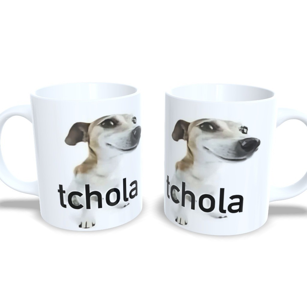 Caneca Meme Doguinho Te Zoando "Tchola" Meme Cachorro Tchola