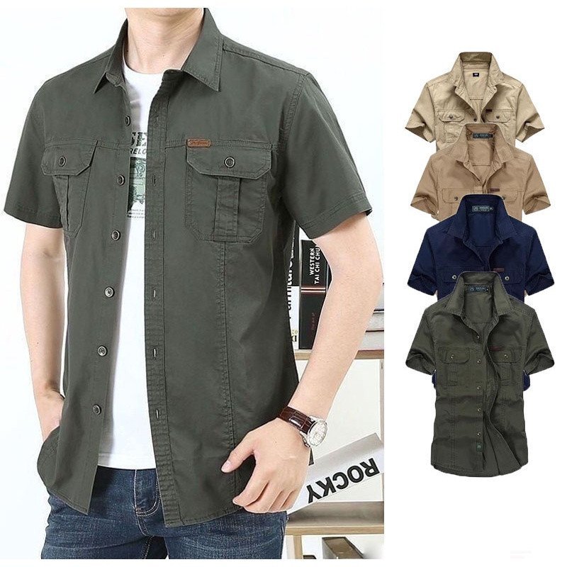 Camisa Casual Masculina, Terno Masculino, Camisa de Manga Curta de Verão, Camisa Fina para Trabalho ao Ar Livre zyq077 R