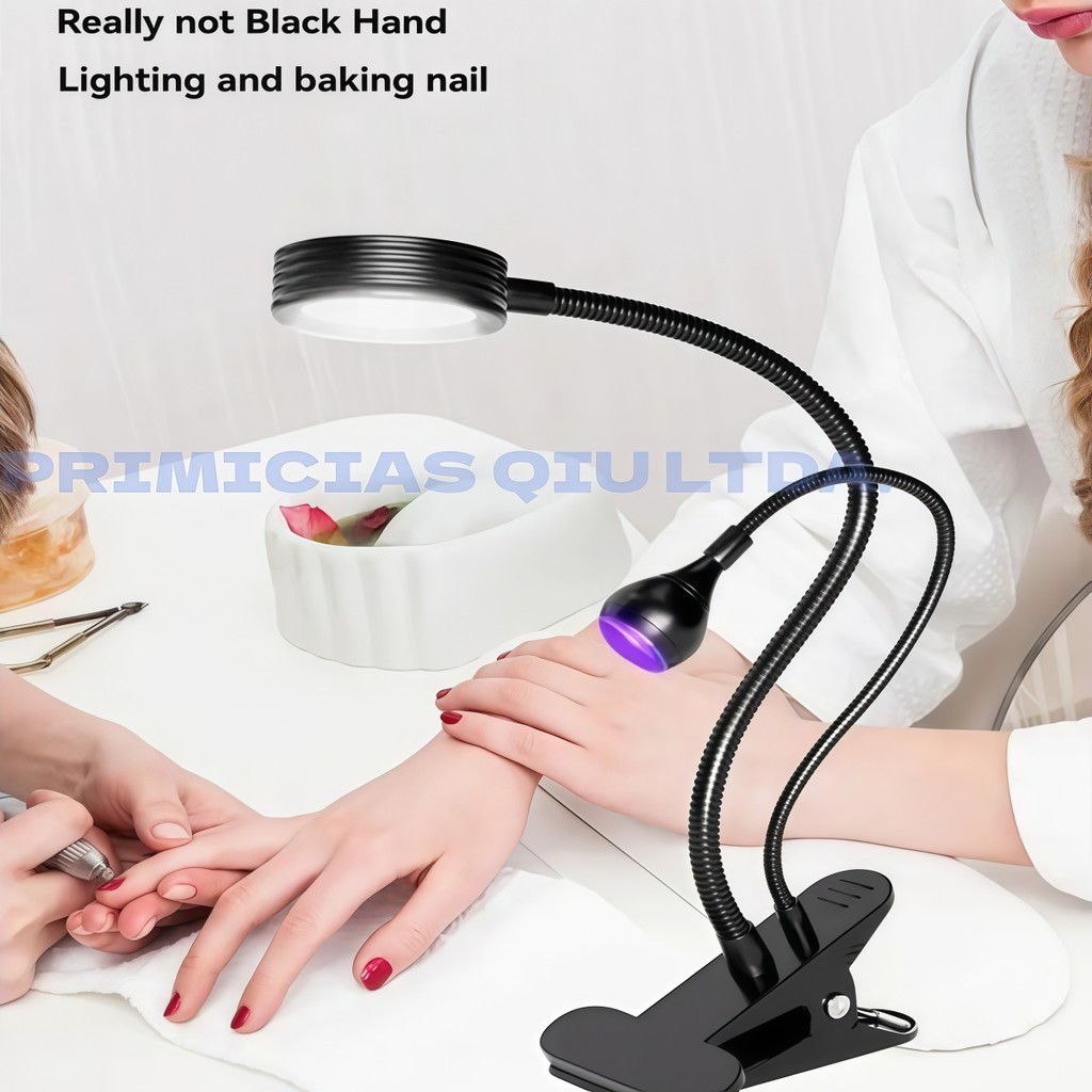 Cabine Luminária Lâmpada UV 3W E Led Dupla Com Clipe Manicure 2 Em 1 Universal P.HQ