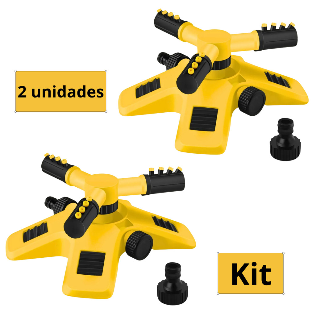 Kit Aspersor De Cobertura Grande Patio Giratorio 3 Ponta Base Irrigar Molhar Regar