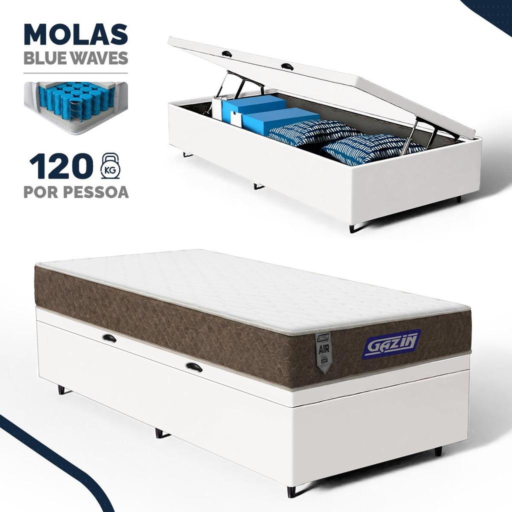 Cama Box Baú com Colchão Gazin de Molas Ensacadas One Face Air Light Solteiro 88cm