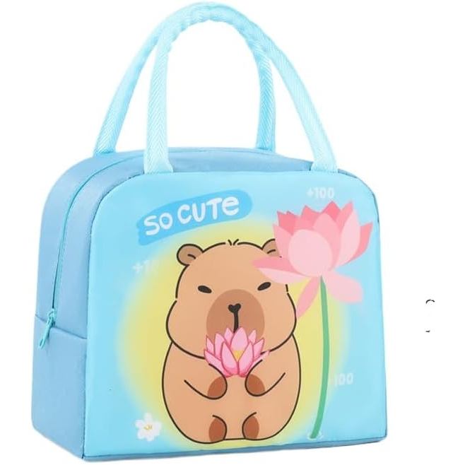 Bolsa térmica reutilizável para armazenamento de alimentos, com padrão de capivara em desenho animado, bolsa de mão para