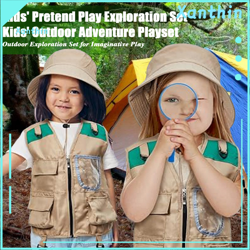 Outdoor Adventure Kit for Kids Children Explorer Vest and Hat Set with – Pretend Play Nature for Camping for Young