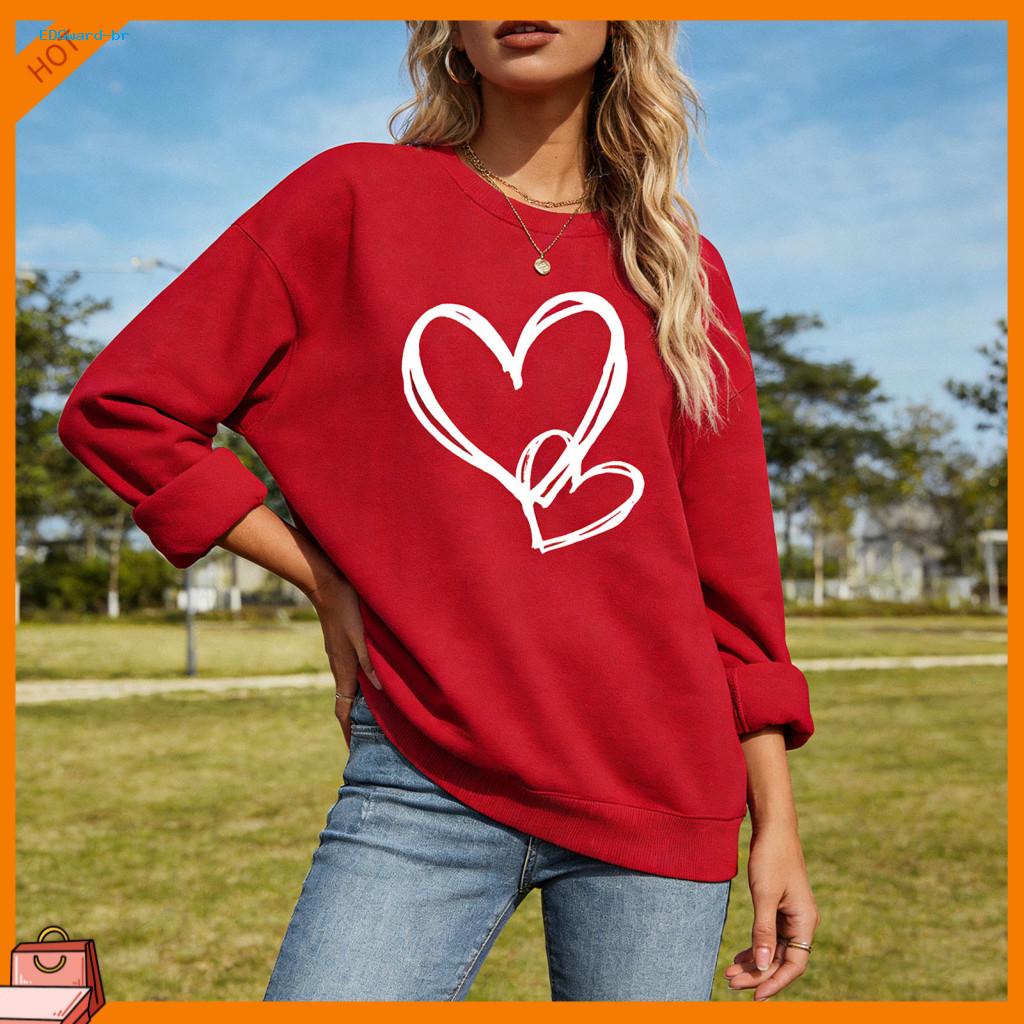 Valentine Day Sweatshirt Women Love Valentine's Women's Heart Graphic Pullover Crewneck Long Sleeve Casual Top Perfect f