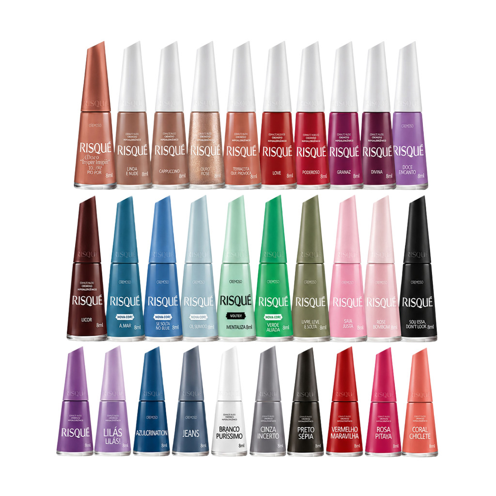Kit Esmalte Risqué Atacado 30 Tons Cremoso Metalico Glitter