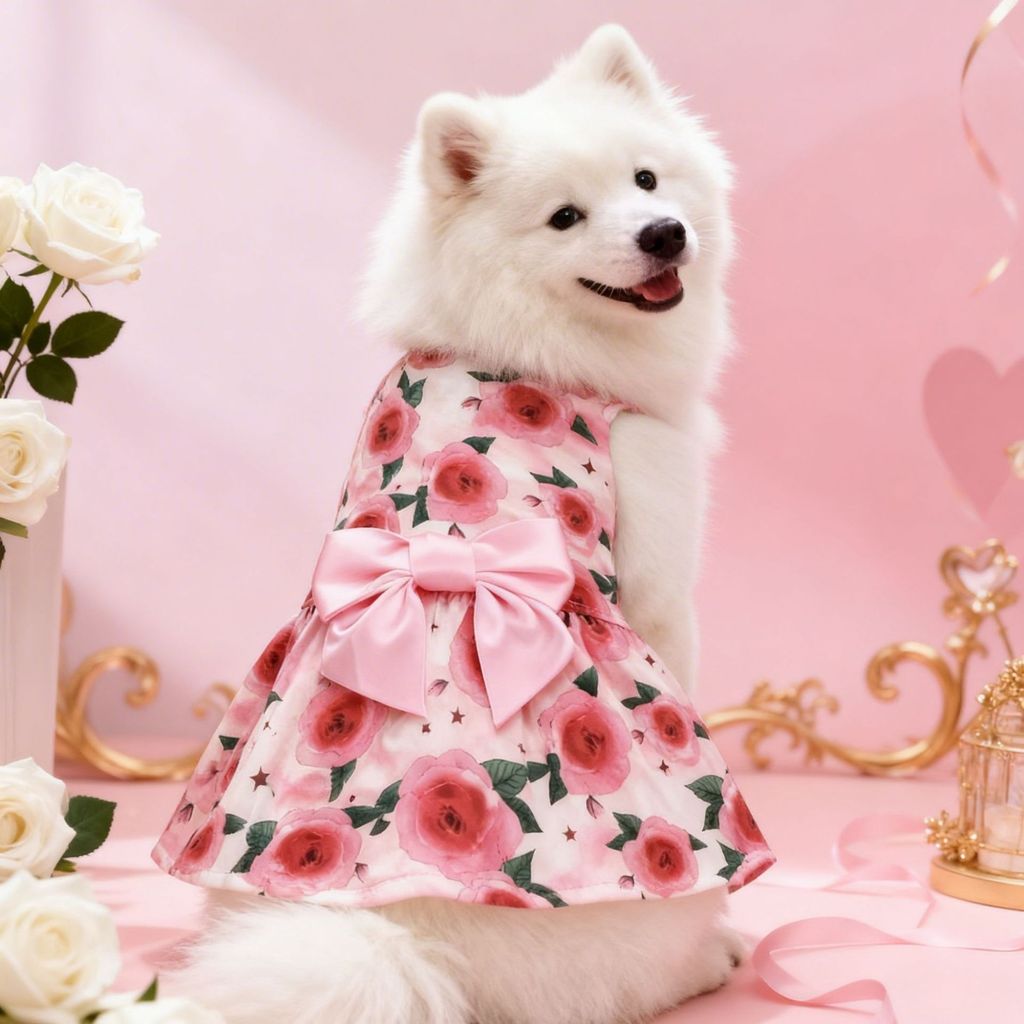 Pawsfun Pet Holiday Rose Pollen Colete Saia Médio Grande Cachorro Colete de Dia dos Namorados Camiseta