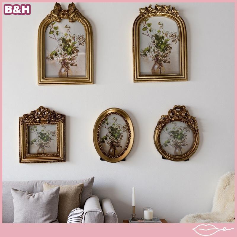 Criativo Vintage Resina De Ouro Moldura Exibição Titular Para Mesa Decoração Da Parede Oval Pequena Retro Pendurado Quad