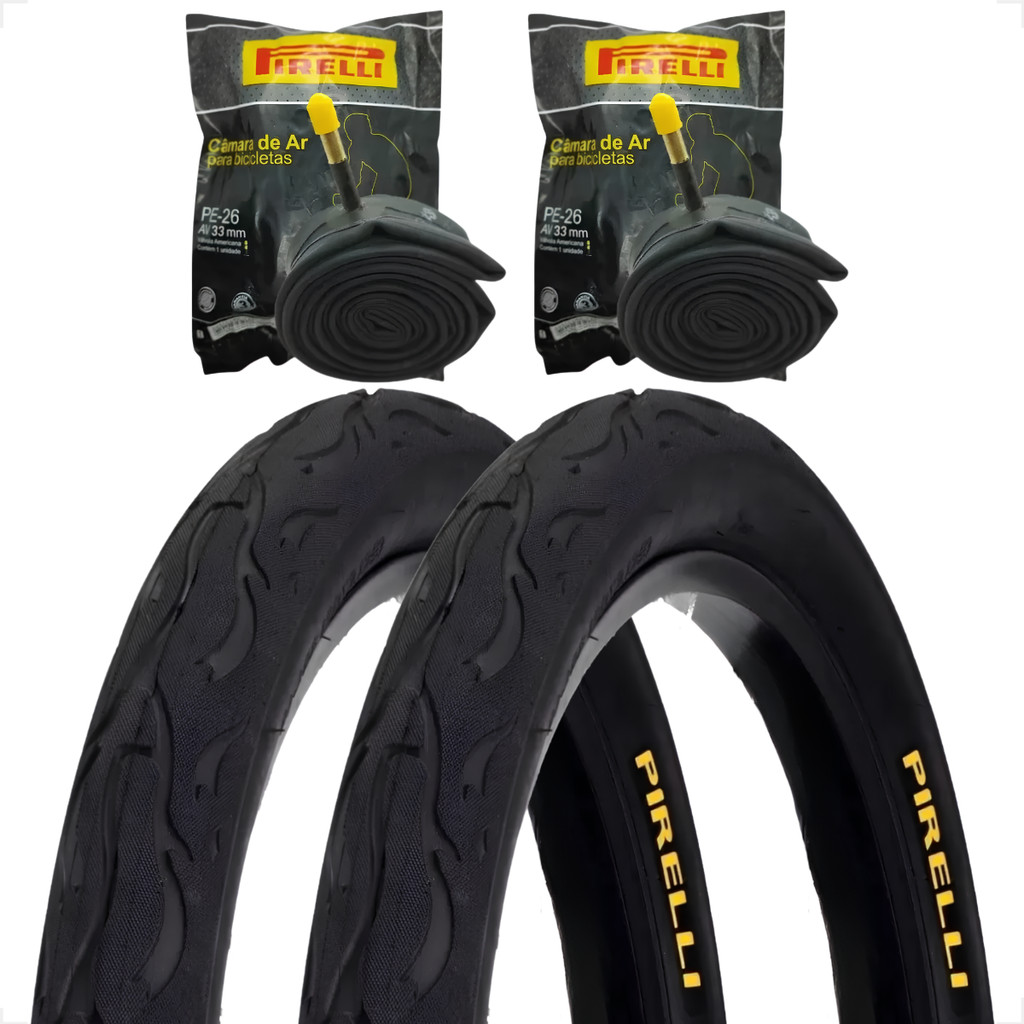 Par Pneu Pirelli Tornado Beta Aro 26 X 2.125 Tipo Flame Balão Bicicleta + Par Camara de ar Pirelli