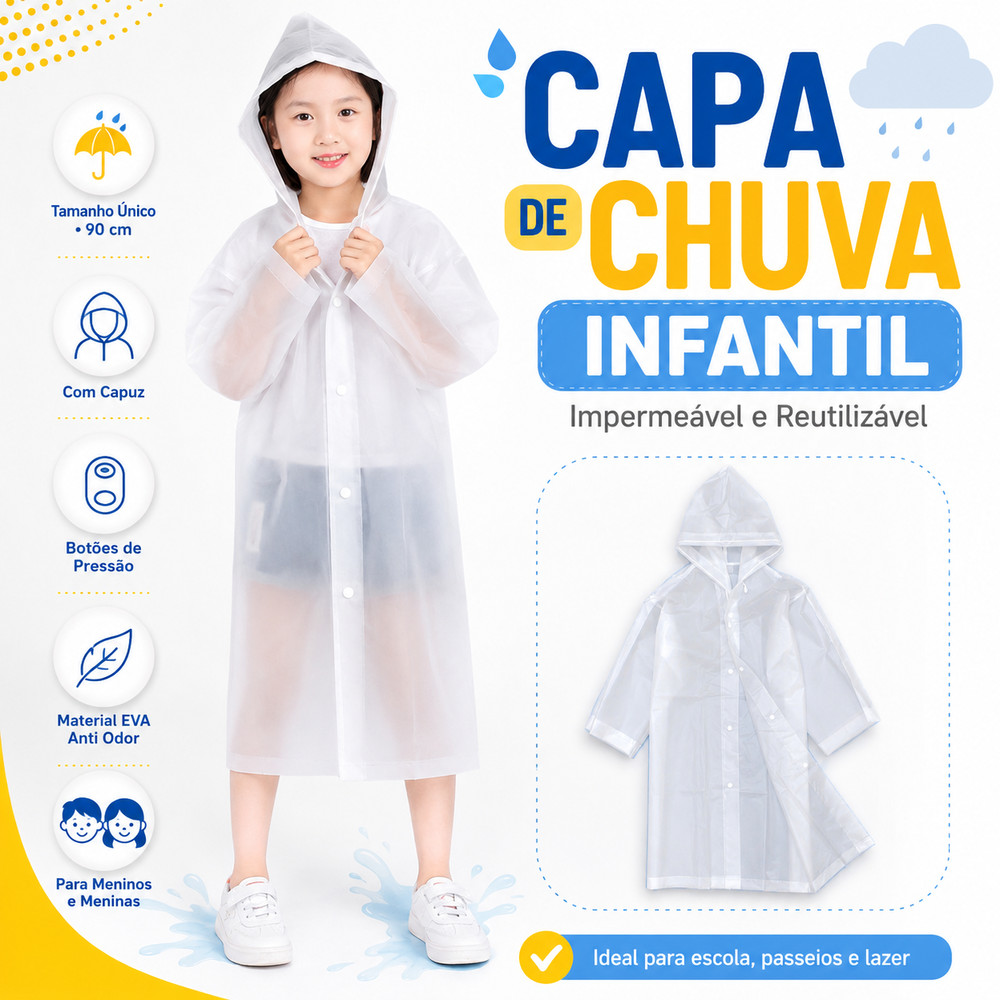 Capa De Chuva Infantil Com Capuz Impermeavel Meninos Meninas