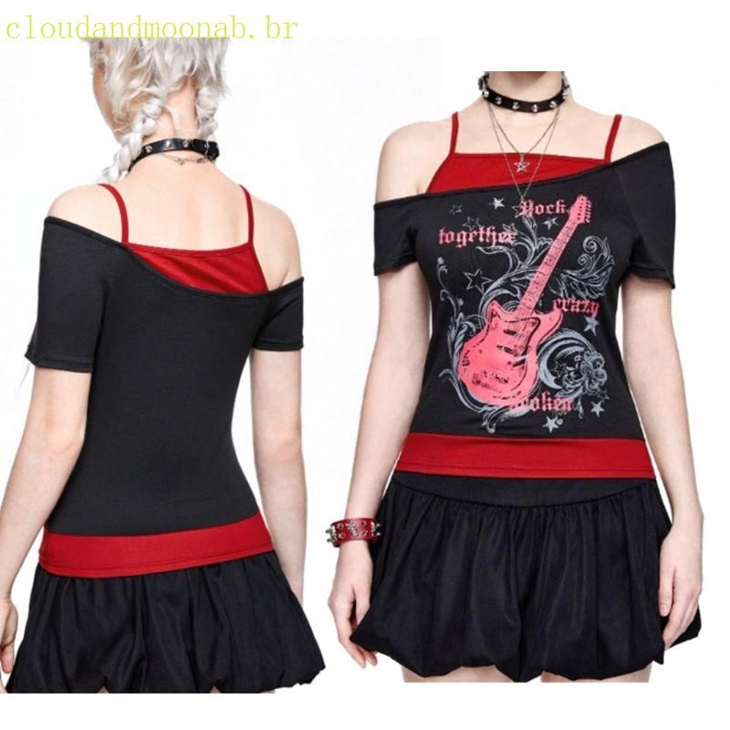 Camiseta Feminina CLO Grunge Crop Tema Música Nervosa Estampa Verão Streetwear