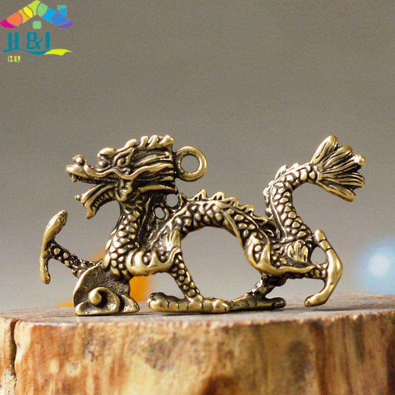 H & L Estátua De Dragão Besta Estatueta De Bronze Ornamentos Antigo Cobre Mítico Animal Em Miniatura Decoração De Casa C