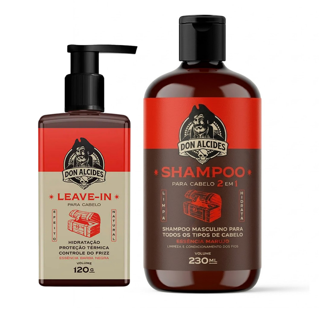 Kit Shampoo 2 Em 1 + Leave 0In Barba Negra Cabelo Don Alcides
