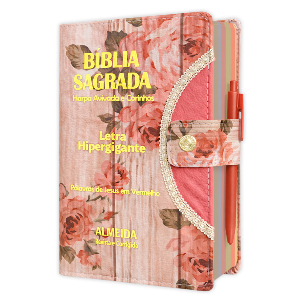 Bíblia Letra Hipergigante Romantic com Botão e Harpa – Leitura Confortável