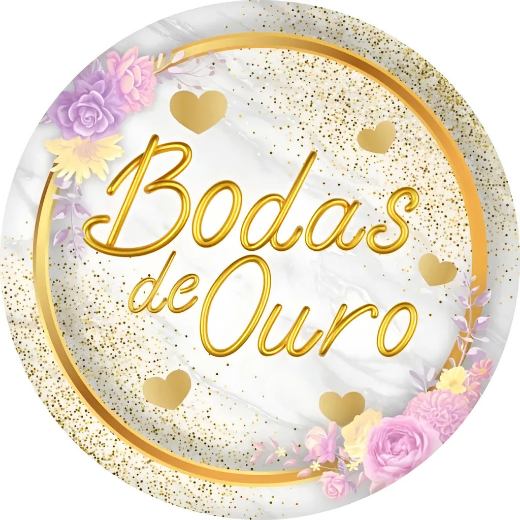 Painel Redondo Bodas De Ouro 50x50  Sublimado Com Elastico