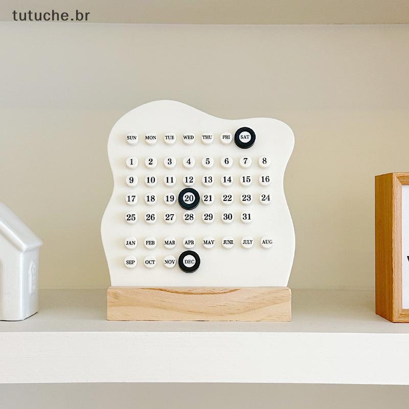 TU 1pc Calendário Perpétuo De Madeira Montessori Bonito De Mesa Ajustável Semana Mês Data Exibição Escritório Em Casa BR