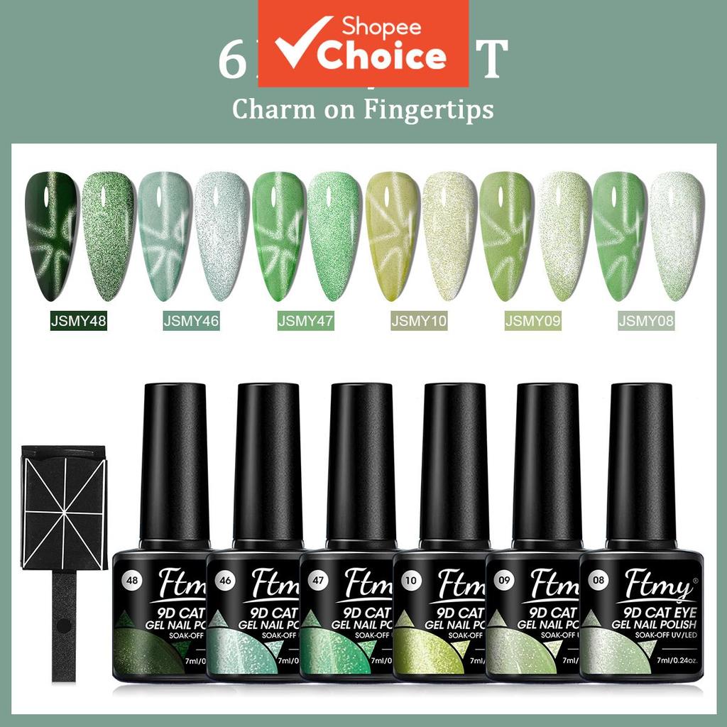 Conjunto de esmalte de olhos de gato FTMY, 6 peças, 2026 novo estilo verão vibrante, esmalte magnético em 6 cores, ideal