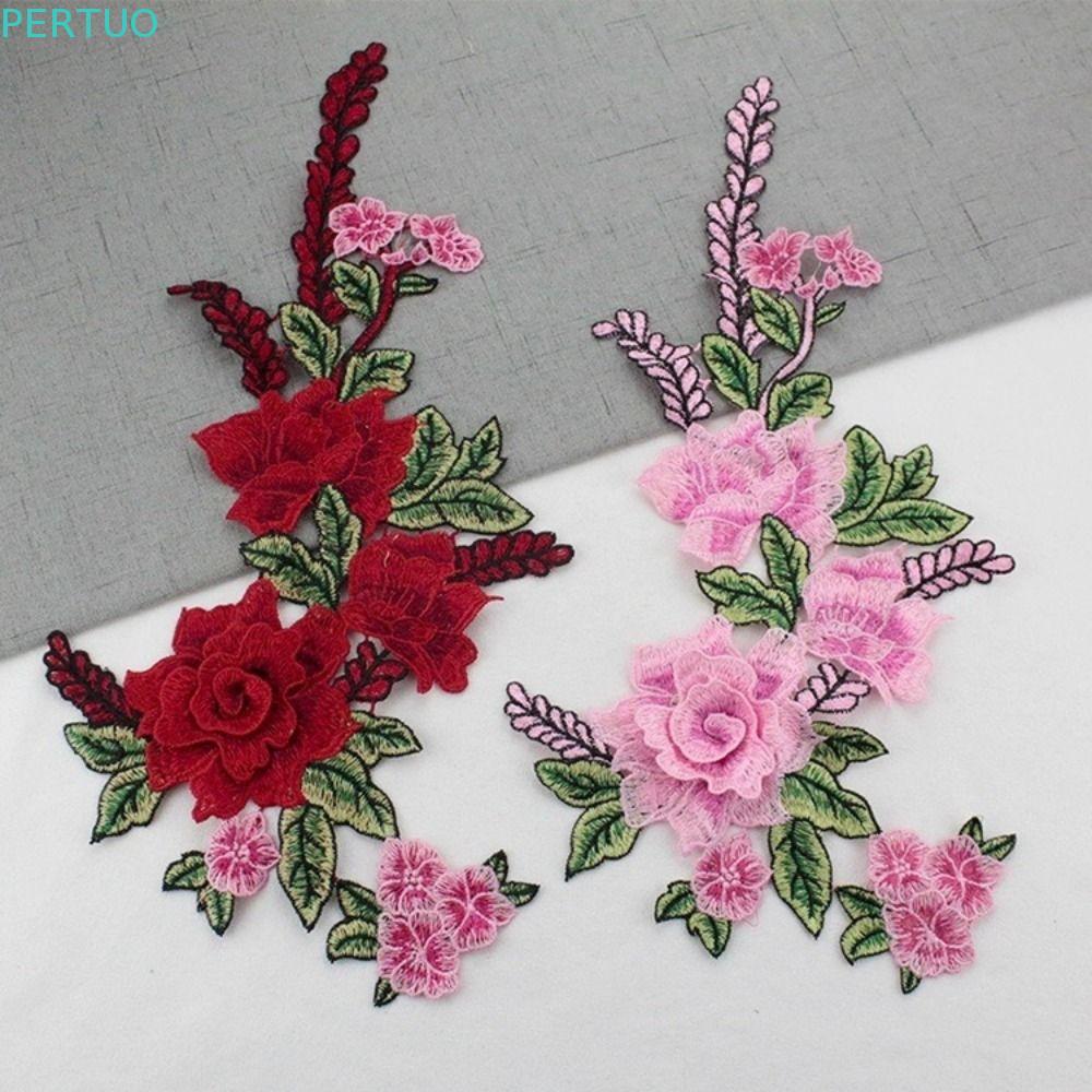 PERTUO Patch Artístico Requintado Crachá Vestuário Costura Peônia Flor Cheongsam Bordado