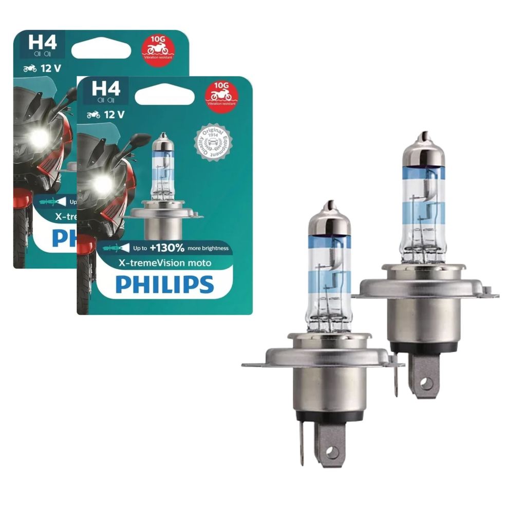 PAR DE LÂMPADA CARRRO PHILIPS X-TREME VISION 130% FAROL ALTO E BAIXO H4 60/55W 12V