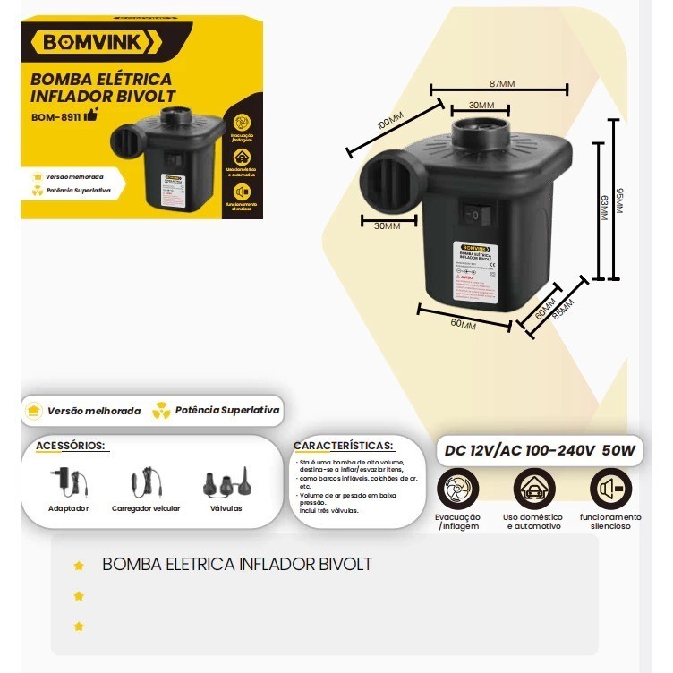 Bomba Eletrica Portatil Bivolt 12v Encher E Esvaziar Saco A Vacuo Boia