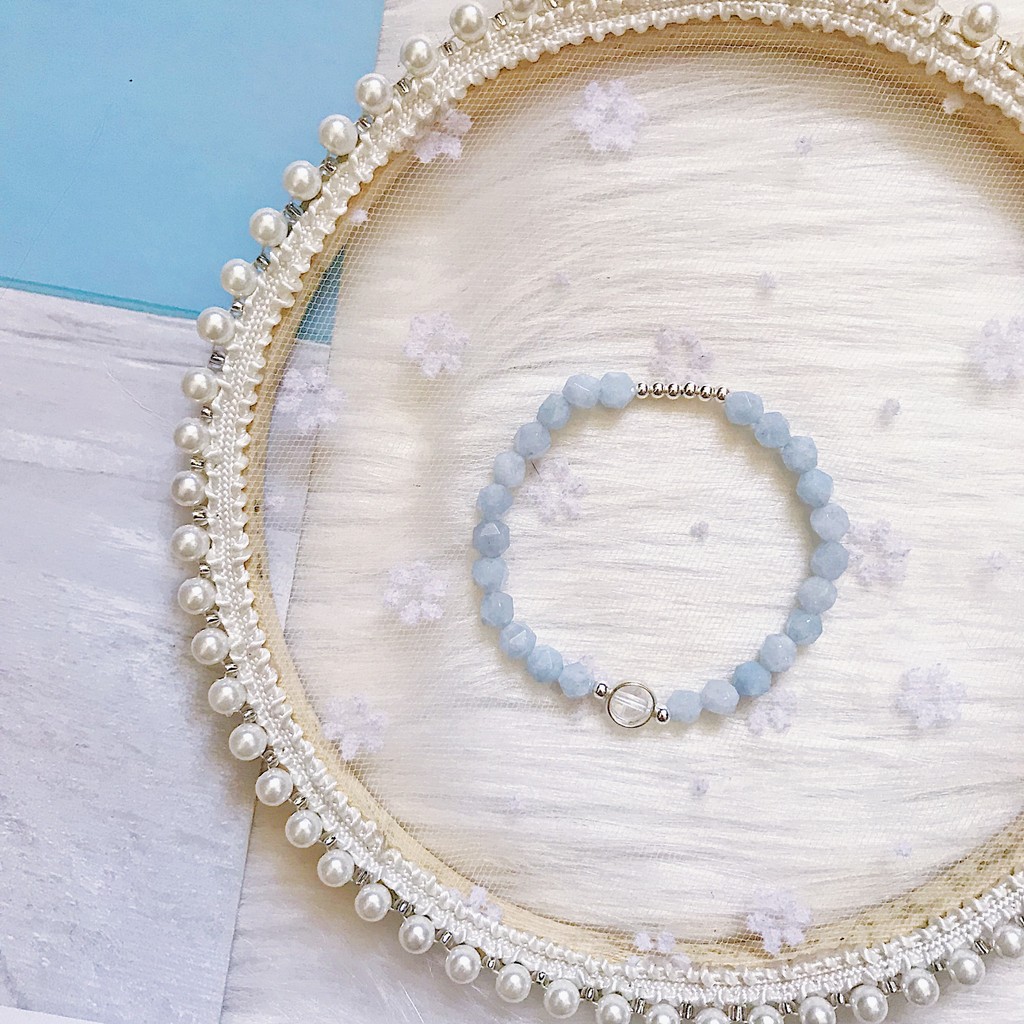 Setecm Azure/transferência de dinheiro Natural facetado água-marinha próspera carreira s925 pulseira de cristal de prata